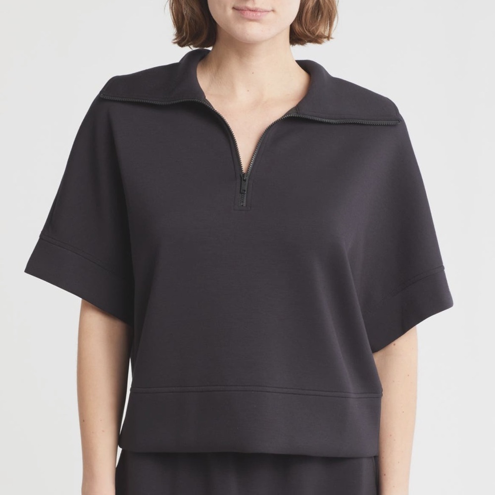 Zella Black Short Sleeve Zip-Front Sweatshirt